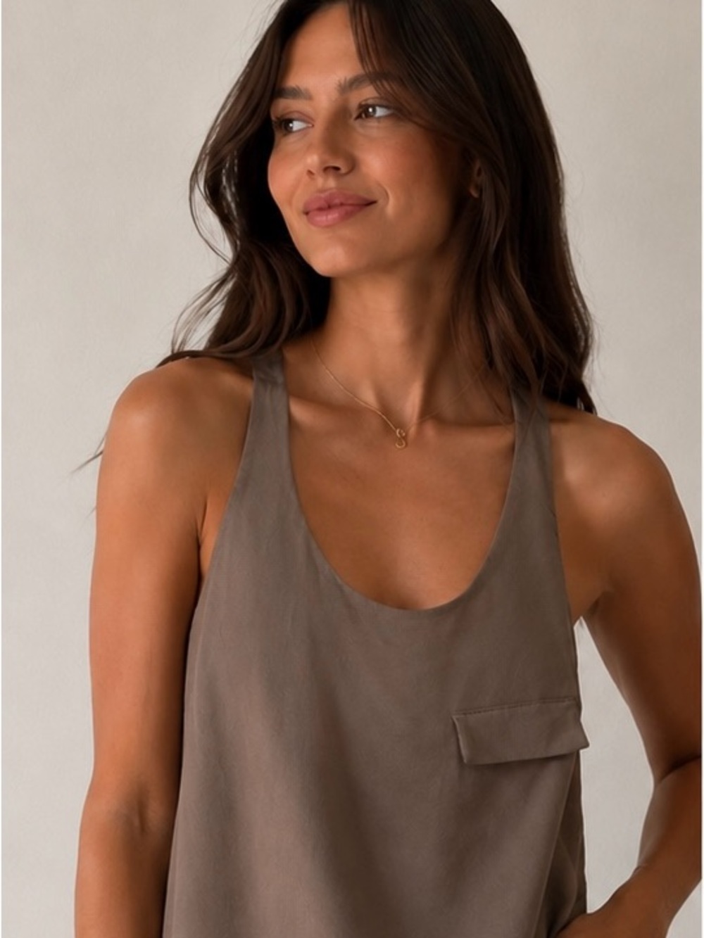 Neutral Scoop Neck Tank Top in Warm Taupe